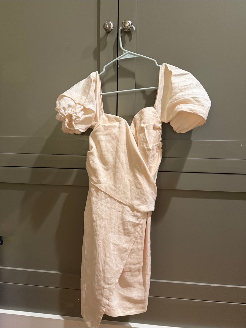 MLM Puff-Sleeve Wrap Mini Dress in Blush